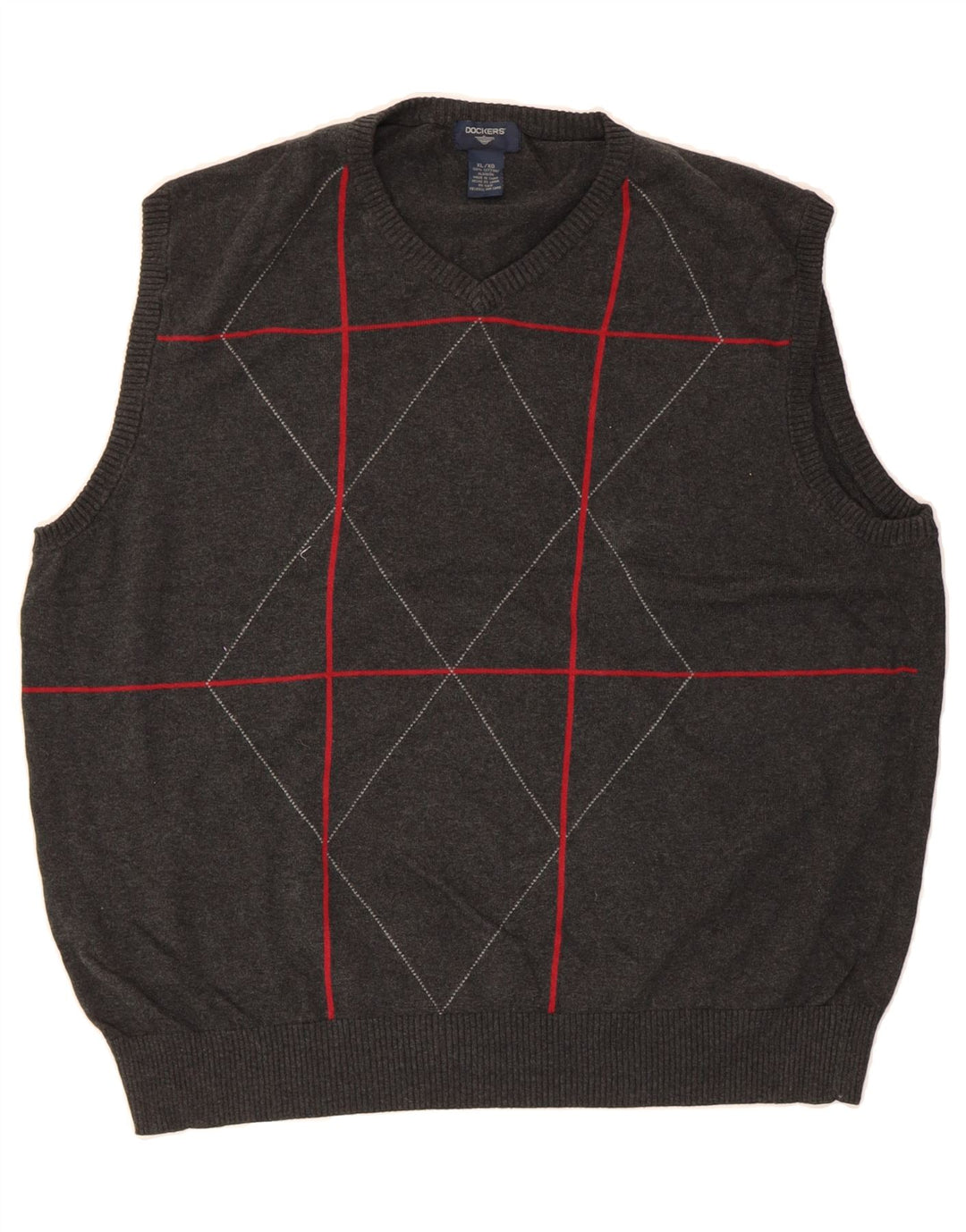DOCKERS Mens Vest Tank Top XL Grey Argyle/Diamond Cotton Vintage Dockers and Second-Hand Dockers from Messina Hembry 