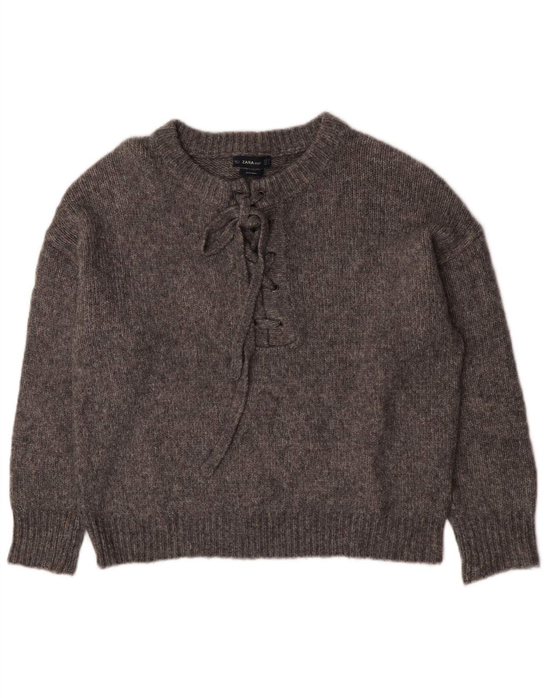 Zara Damen-Pullover, übergroß, Rundhalsausschnitt, Gr. 14, Mittelgrau