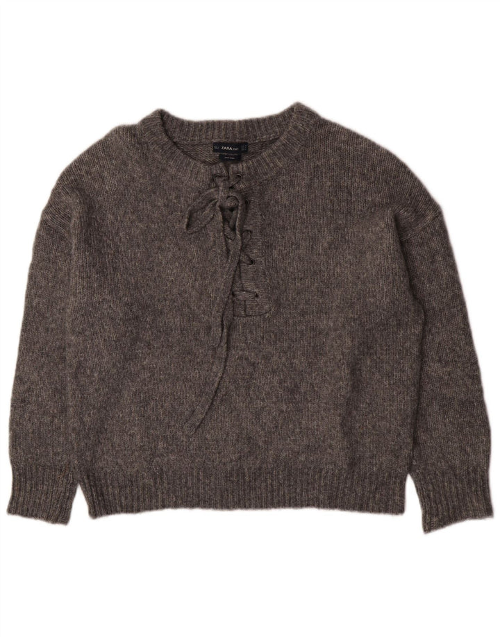 Zara Damen-Pullover, übergroß, Rundhalsausschnitt, Gr. 14, Mittelgrau