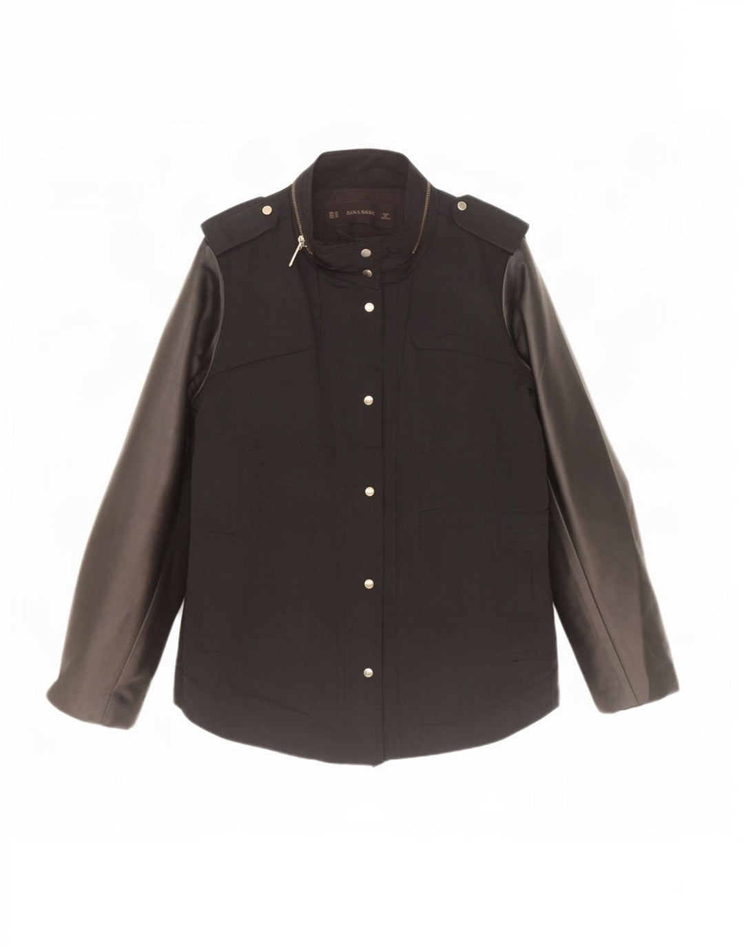 Zara Damen-Militärjacke mit Kapuze, UK 6 XS, schwarzes Polyurethan
