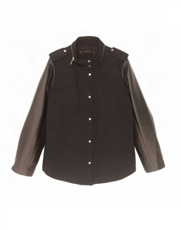 Zara Damen-Militärjacke mit Kapuze, UK 6 XS, schwarzes Polyurethan
