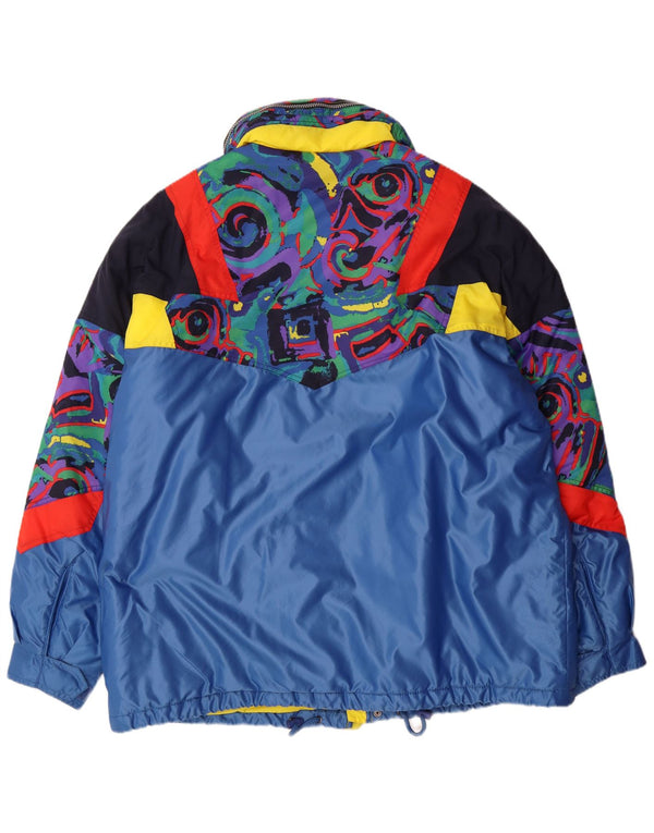 FILA Herren-Skijacke mit grafischer Kapuze, IT 58 3XL, blaues Colourblock-Polyamid