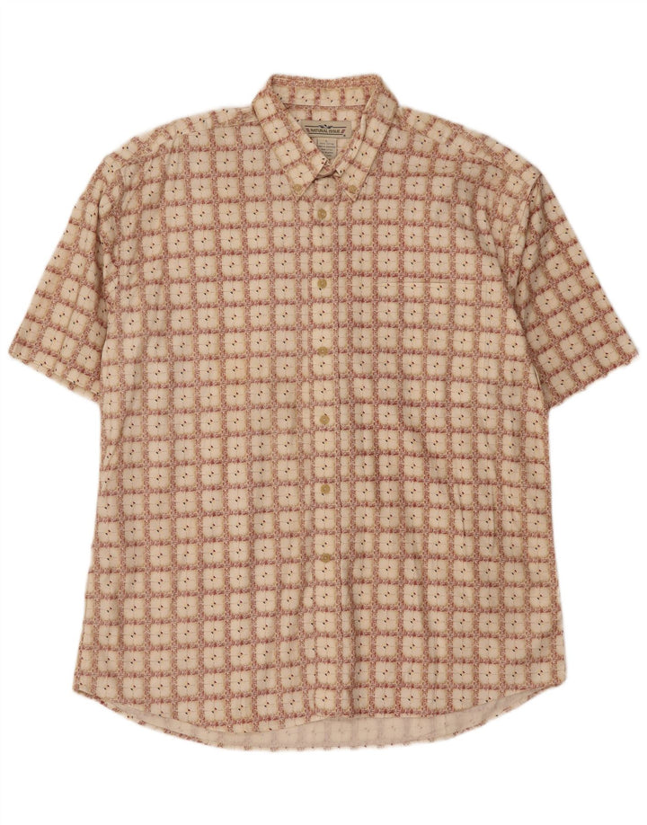 NATURAL ISSUE Mens Short Sleeve Shirt Large Beige Geometric Cotton