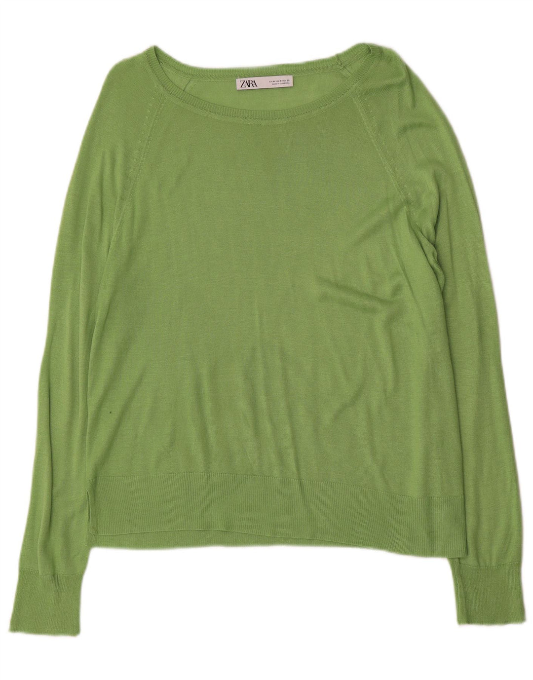 Zara Damen-Pullover mit U-Boot-Ausschnitt, Gr. 14, Mittelgrün