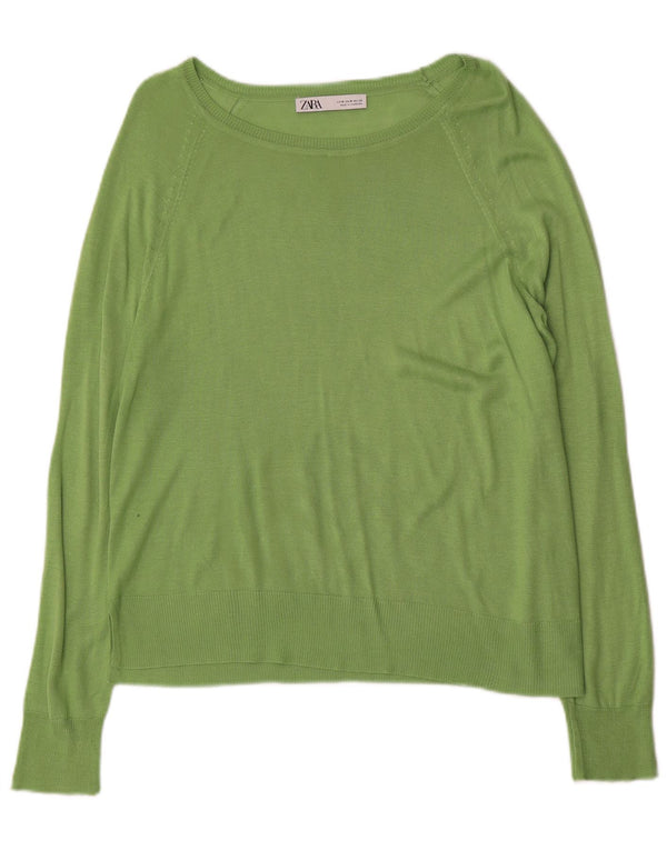 Zara Damen-Pullover mit U-Boot-Ausschnitt, Gr. 14, Mittelgrün