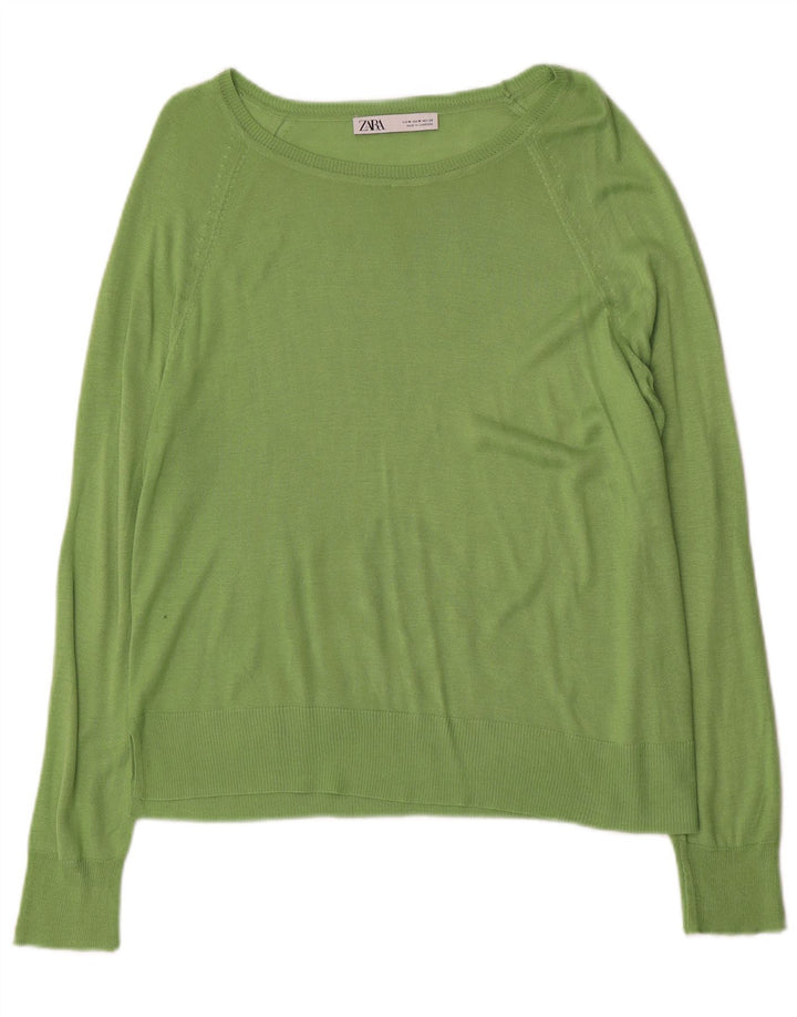 Zara Damen-Pullover mit U-Boot-Ausschnitt, Gr. 14, Mittelgrün
