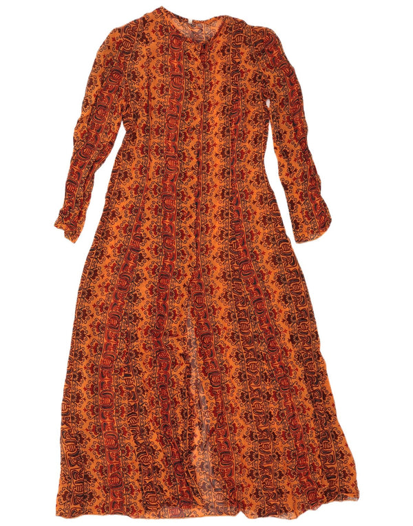 Vintage Damen Langarm Maxikleid IT 42 Medium Orange Paisley
