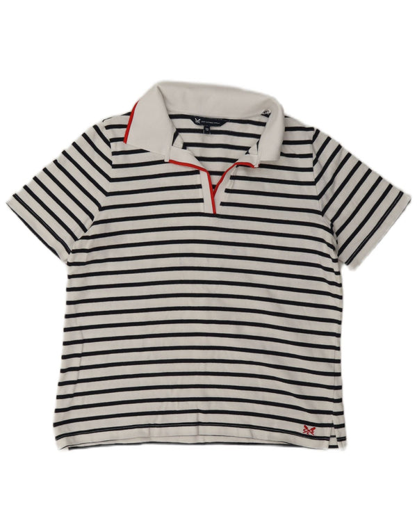 Crew Clothing Damen-Poloshirt UK 12 Mittelweiß gestreift aus Baumwolle