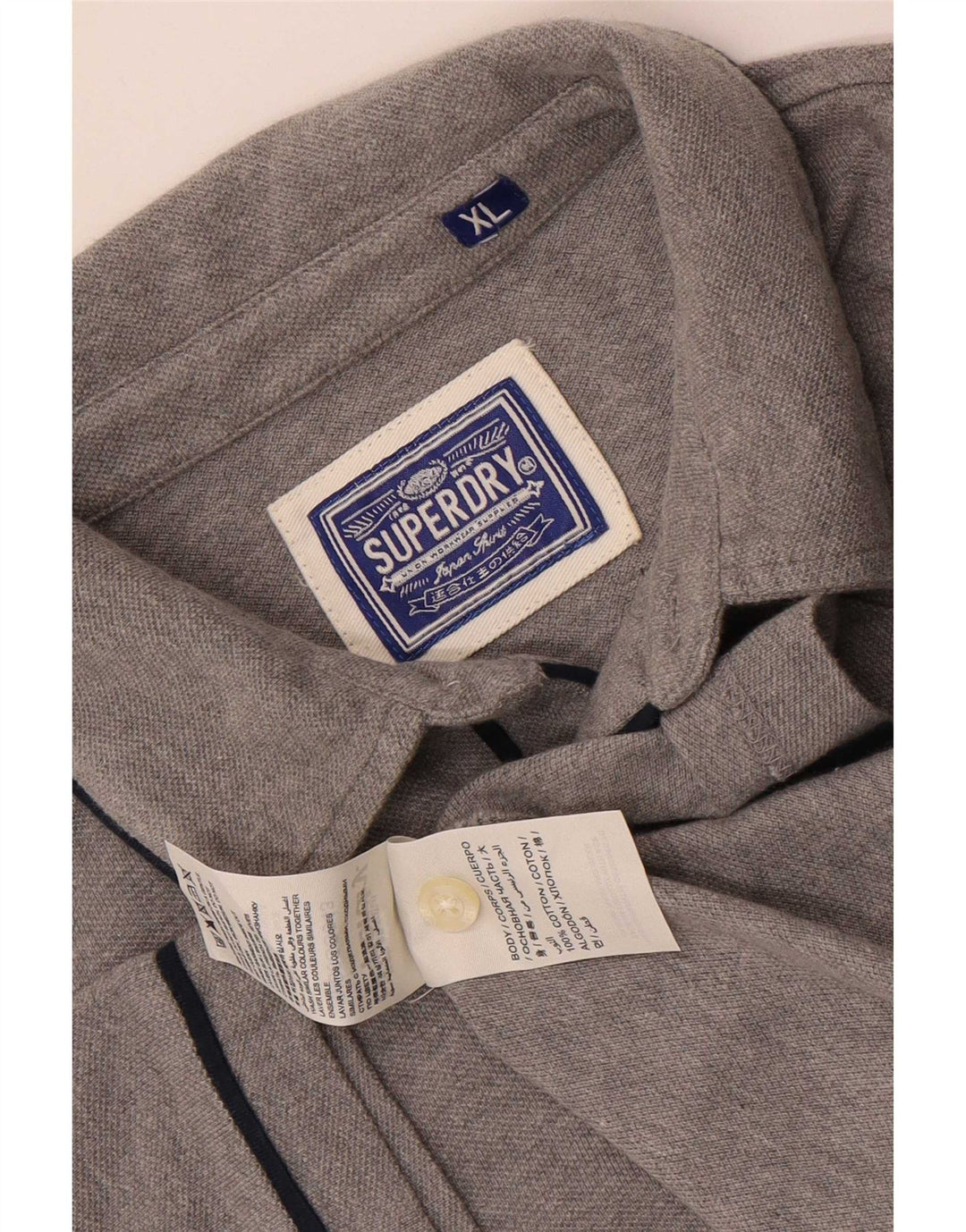 Superdry Herren-Poloshirt XL aus grau gefleckter Baumwolle