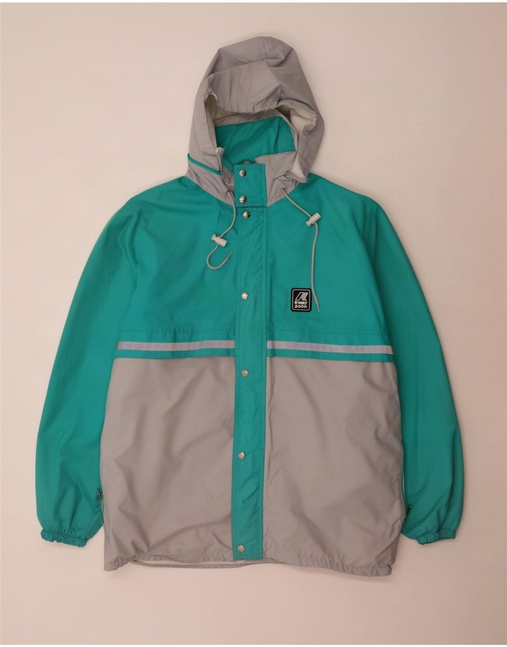 K-Way Herren-Regenjacke mit Kapuze, UK 40, Größe L, Türkis, Colourblock-Polyamid
