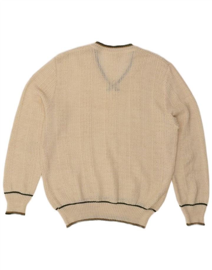 VINTAGE Mens V-Neck Jumper Sweater IT 54 XL Off White
