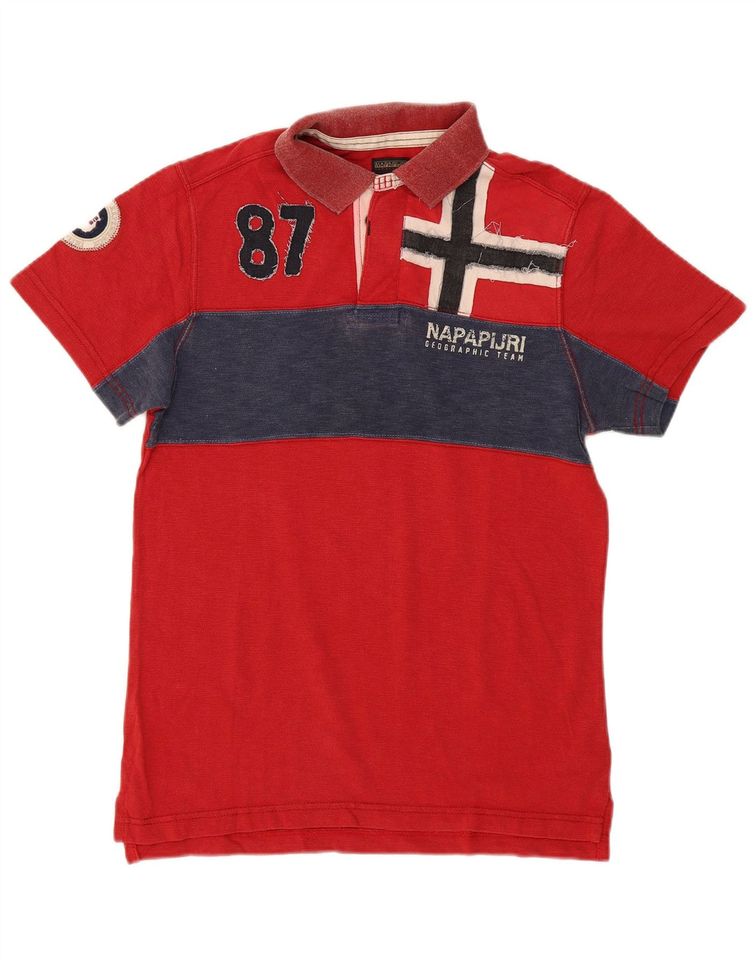Napapijri Herren-Poloshirt mit Grafik, mittelrote Baumwolle