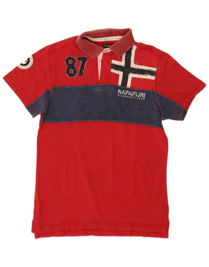 Napapijri Herren-Poloshirt mit Grafik, mittelrote Baumwolle