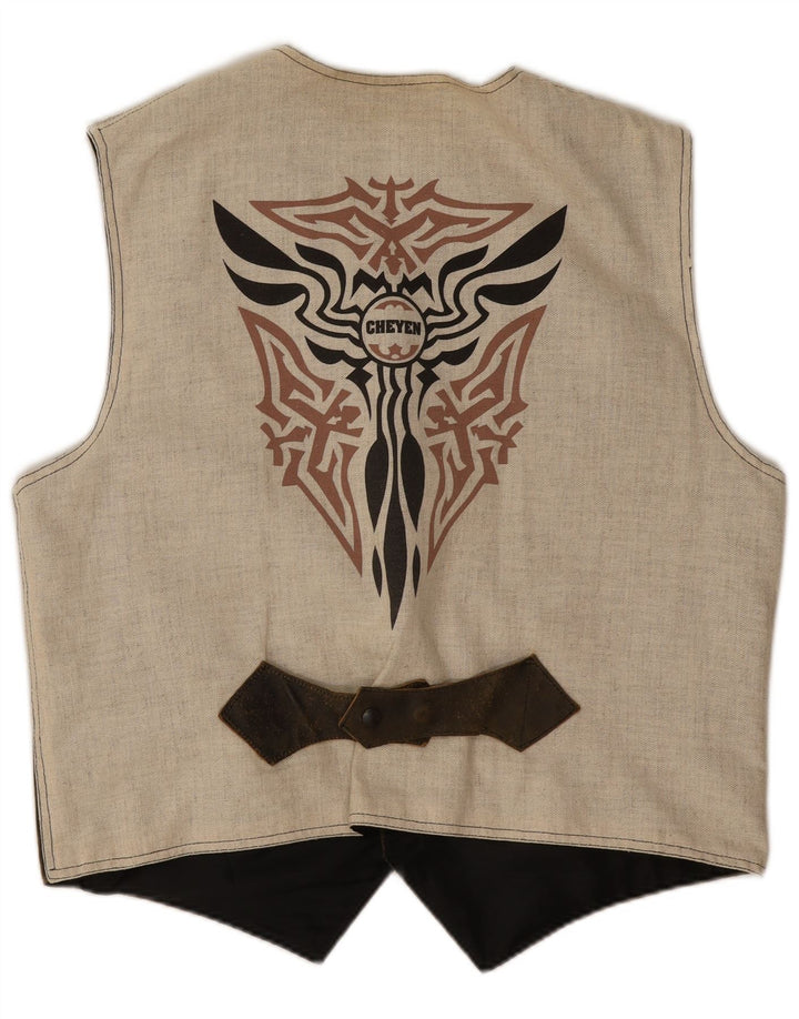 Vintage Herren Grafische Weste Groß Khaki