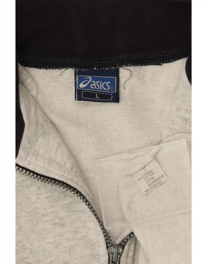 ASICS Herren-Sweatshirt mit grafischem Reißverschluss und Rundhalsausschnitt, Größe L, aus grauer Baumwolle