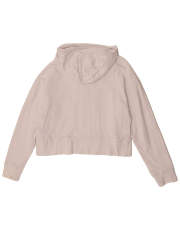 Dkny Womens Oversized Graphic Crop Hoodie Pullover UK 10 Small Weiße Baumwolle