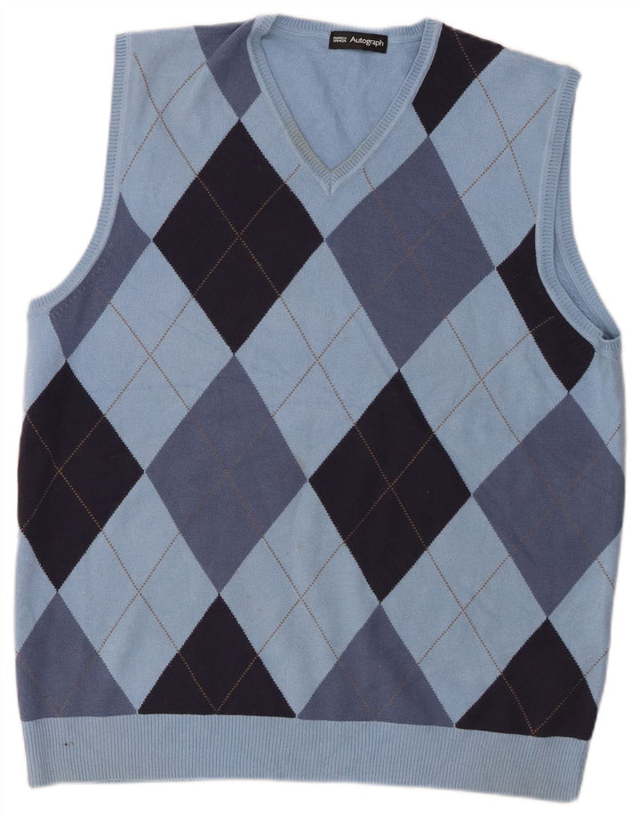 Marks & Spencer Herren-Tanktop „Autograph“, groß, blau, Argyle/Diamant