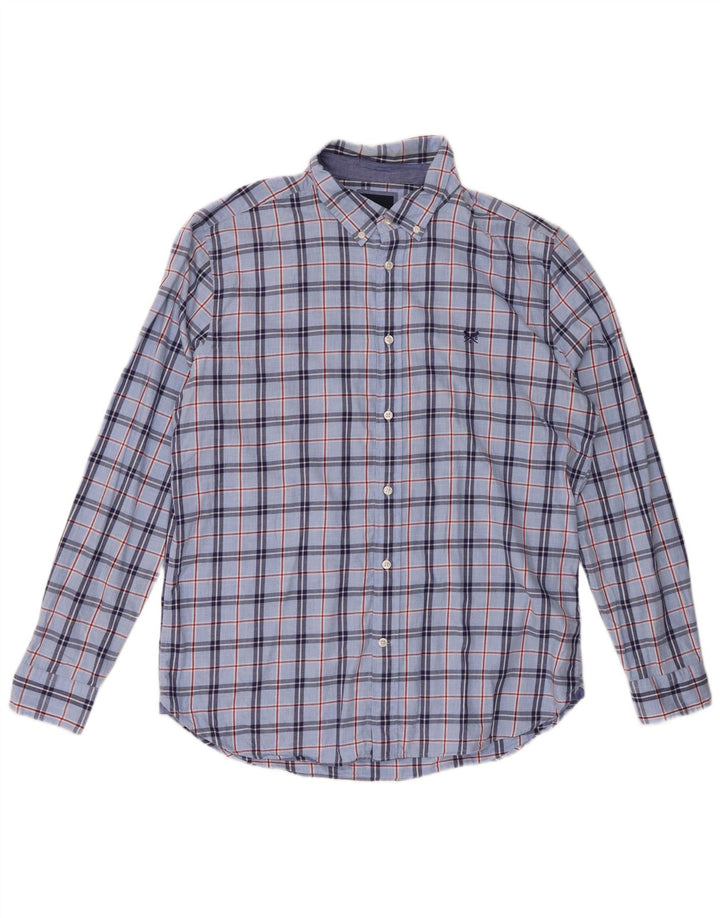 Crew Clothing Herren-Flanellhemd mit schmaler Passform, XL, blau kariert, Baumwolle