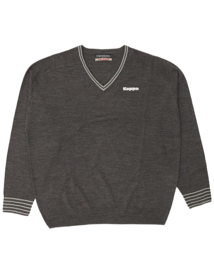 Kappa Herren-Pullover mit V-Ausschnitt, 2XL, graues Acryl