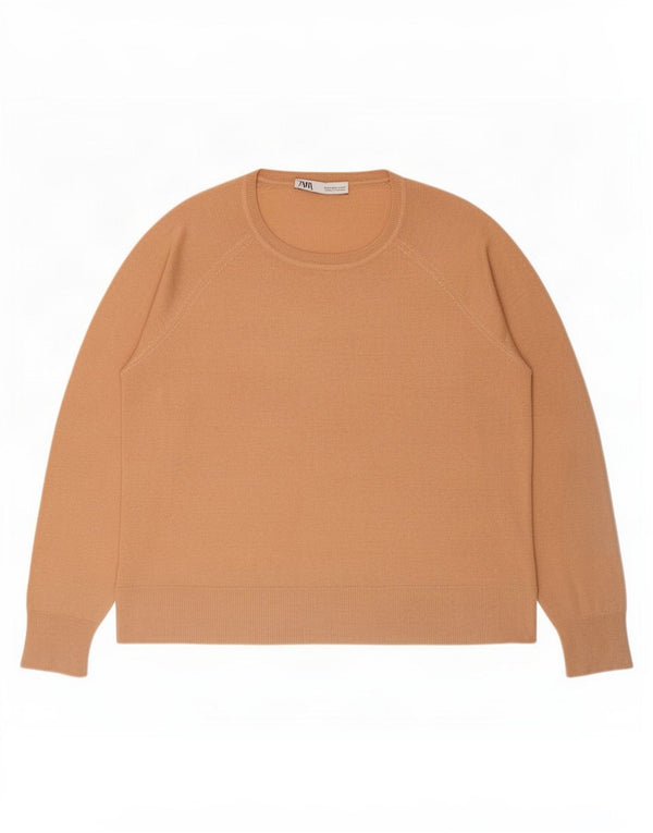 Zara Damen-Pullover mit U-Boot-Ausschnitt, UK 14, mittelbeige Viskose