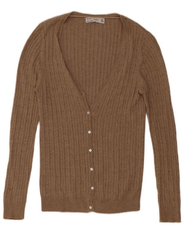 Zara Damen-Cardigan-Pullover UK 14 Large Beige Baumwolle