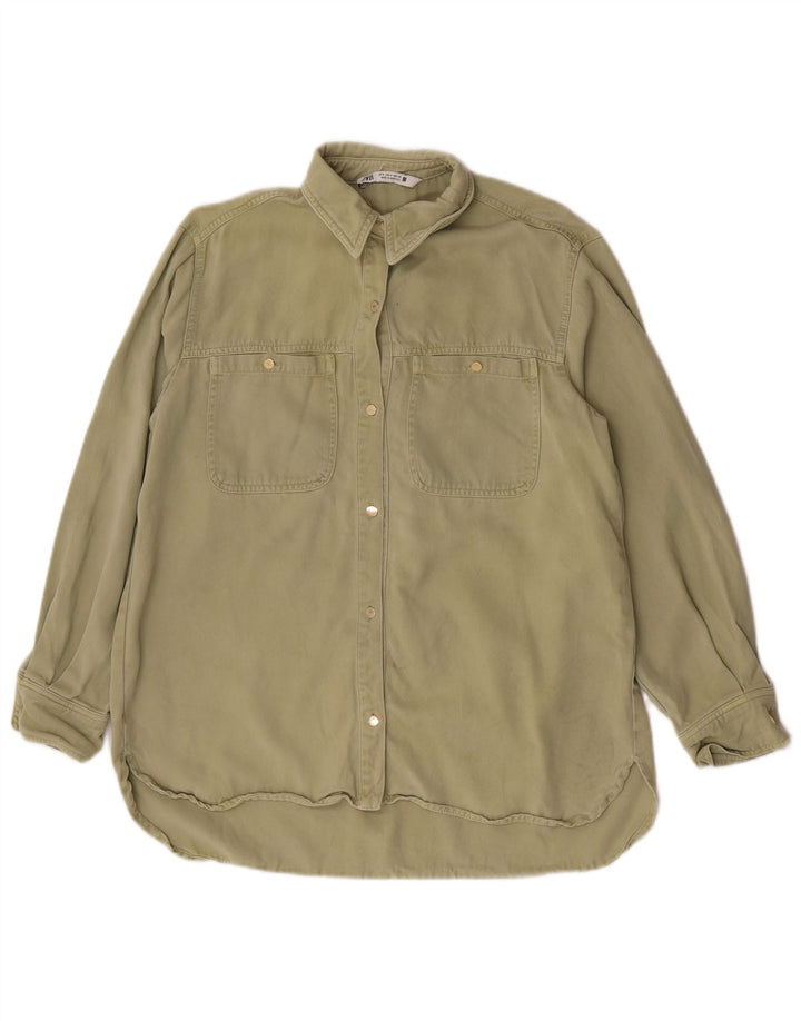 Zara Damen Übergroßes Jeanshemd UK 10 Small Khaki Lyocell