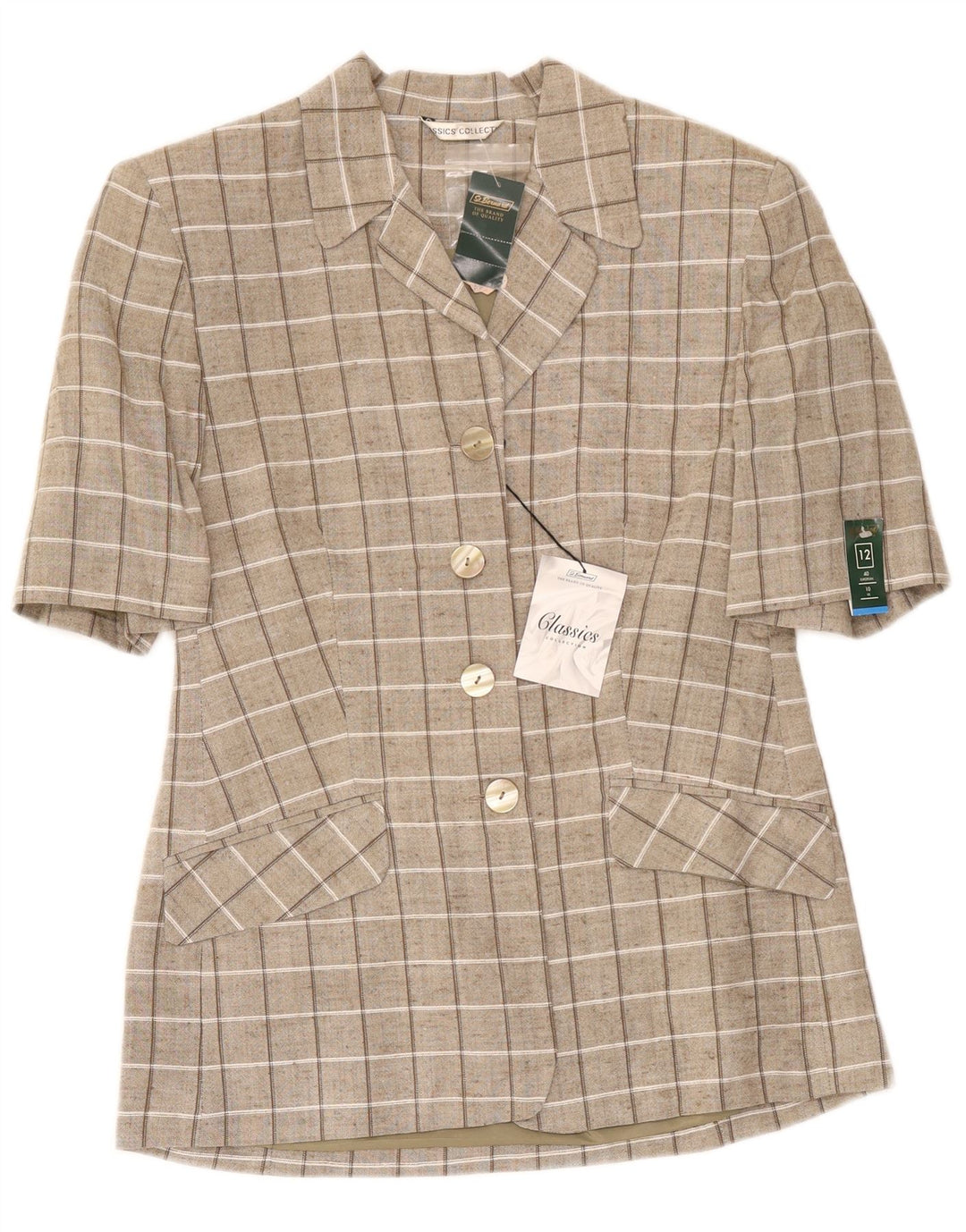 St. Bernard Damen-Cardigan-Oberteil mit kurzen Ärmeln, UK 12, mittelbraun kariert