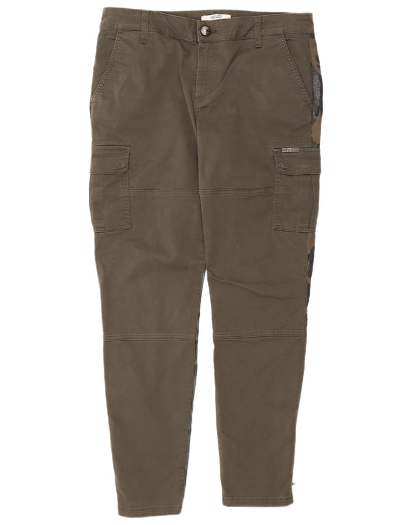 Liu Jo Damen Slim Cargohose W31 L30 Khaki Camouflage Baumwolle