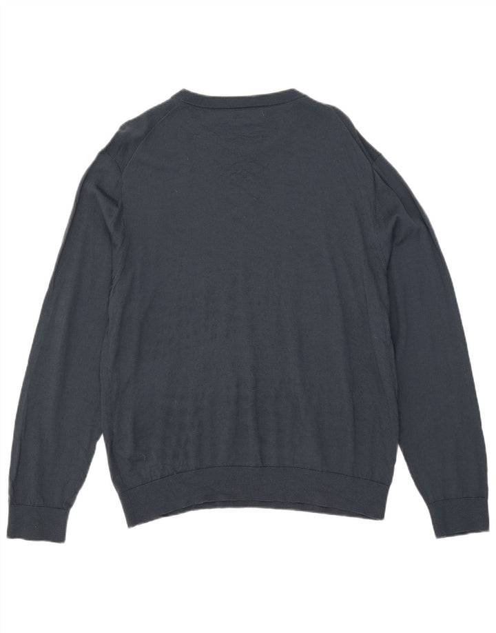 Zara Herren-Pullover mit U-Boot-Ausschnitt, XL, marineblaue Wolle