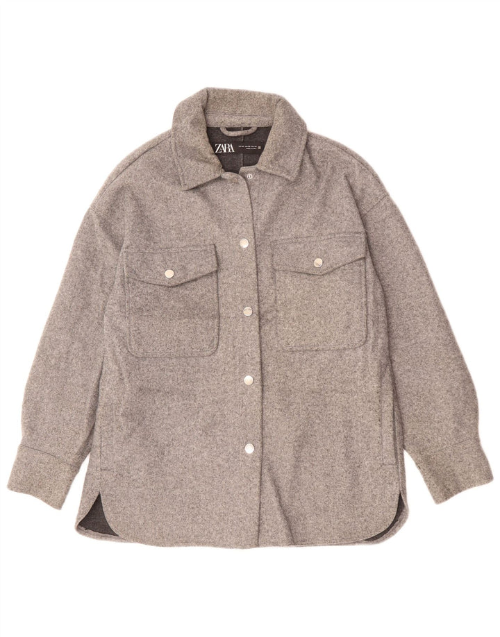 Zara Damen Übergroße Bomberjacke UK 6 XS Graues Polyester