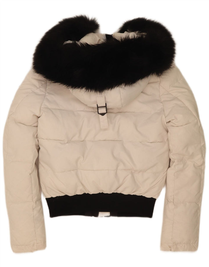 Superdry Damen-Jacke mit Kapuze, übergroß, wattiert, Gr. 8, Weiß, Farbblock