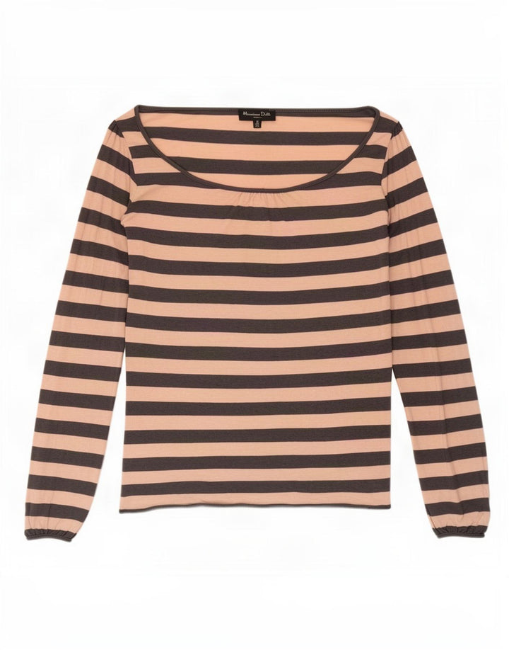Massimo Dutti Damen Top Langarm UK 10 Kleine rosa gestreifte Viskose