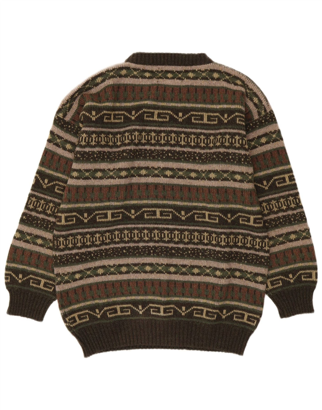 Le Laureat Herren-Pullover mit Rundhalsausschnitt, mittelgroße Khaki-geometrische Wolle