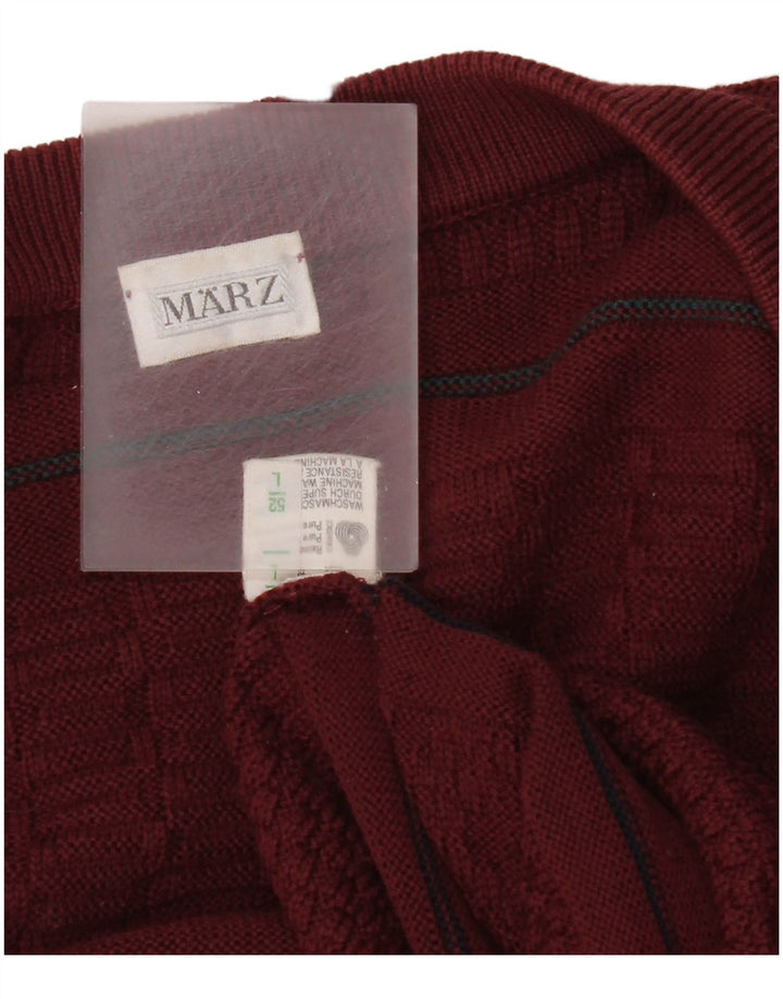Marz Herren-Strickjacke, EU 52, groß, burgunderrot, gestreift, Schurwolle