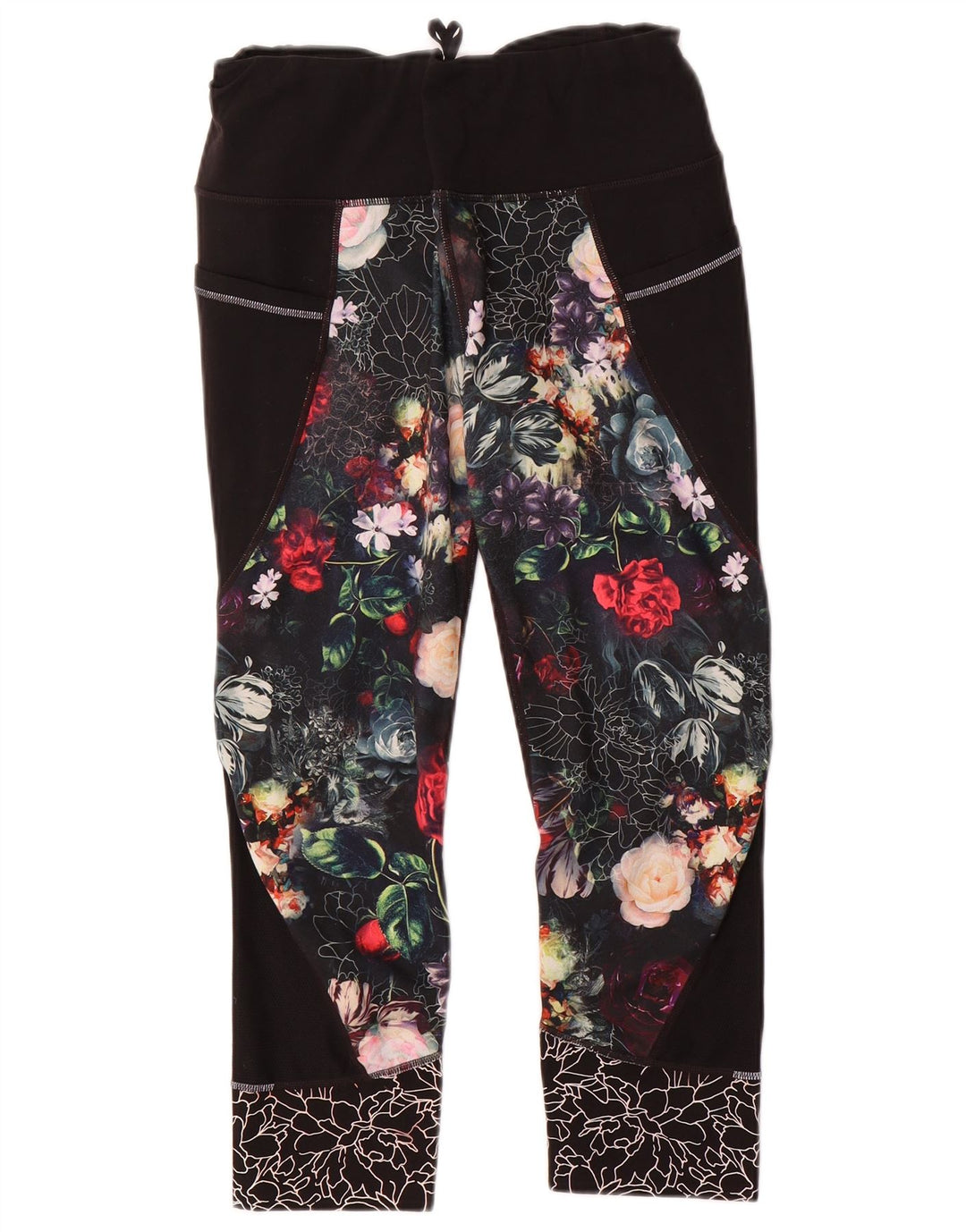 Athleta Womens Crop Leggings UK 14 Mittelschwarzes, geblümtes Polyester