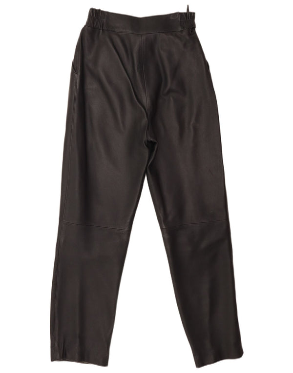 Vintage Damen-Lederhose mit Klammern, Größe 40, Größe S, W26, L29, schwarzes Leder