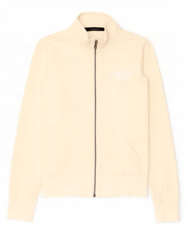 Calvin Klein Jeans Damen-Trainingsanzug-Oberteiljacke UK 12 Medium Off White