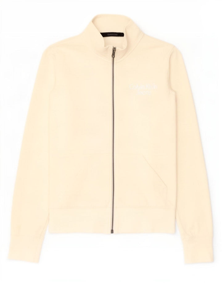 Calvin Klein Jeans Damen-Trainingsanzug-Oberteiljacke UK 12 Medium Off White