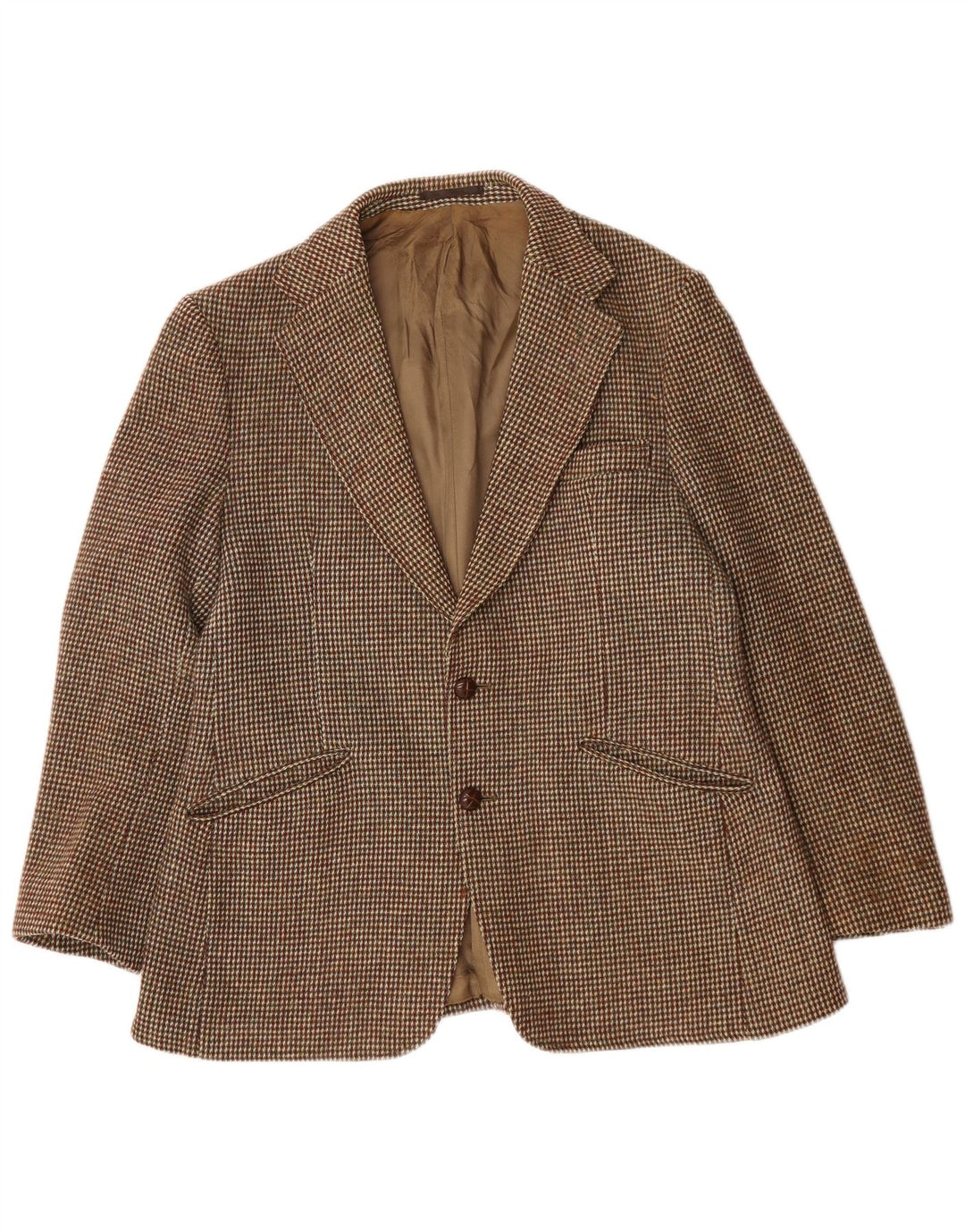 Harris Tweed Herren-Blazer mit 2 Knöpfen, UK 38, mittelbraun karierte Wolle