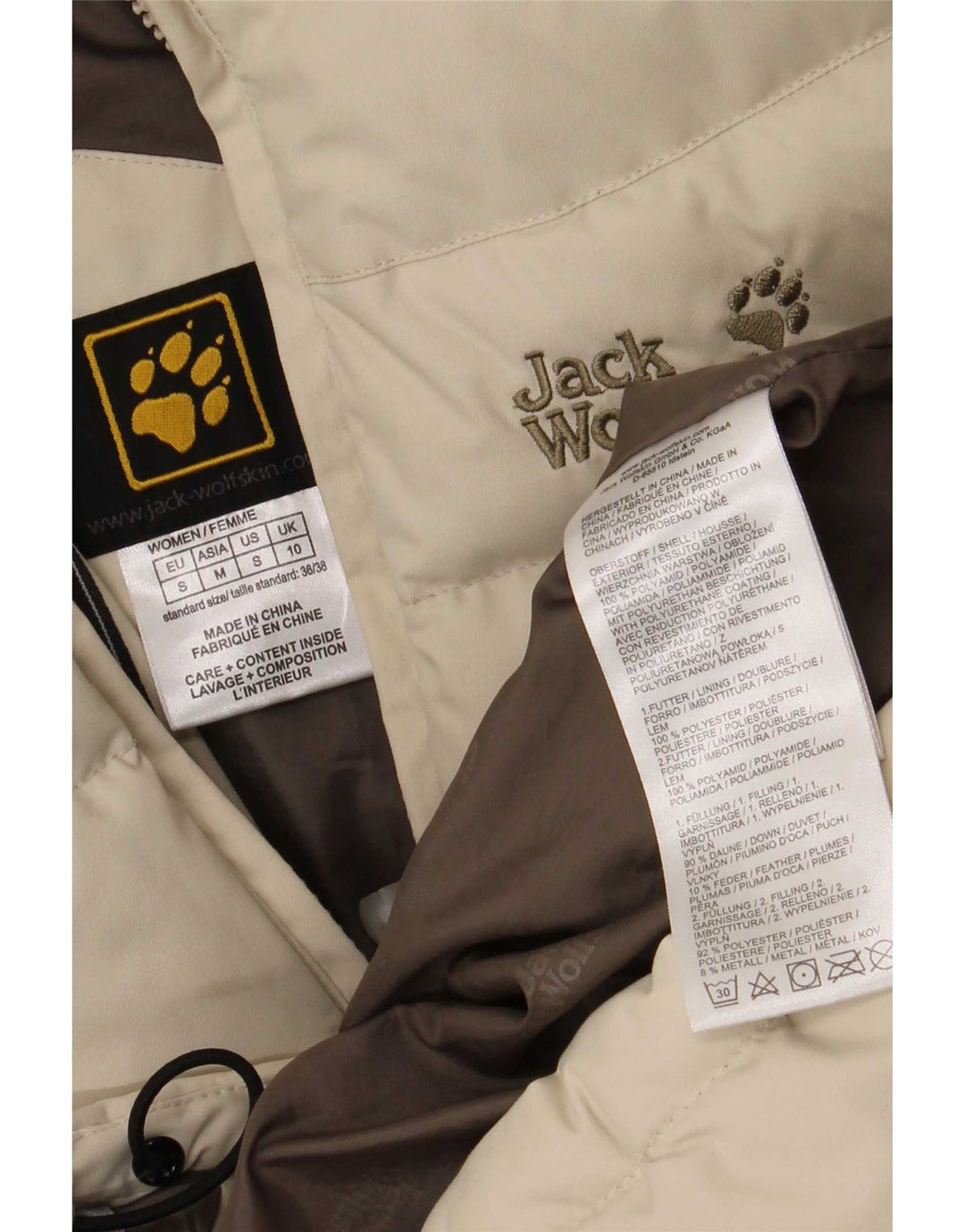 Jack Wolfskin Damen Wattierte Jacke mit Kapuze UK 10 Small Beige Polyamid