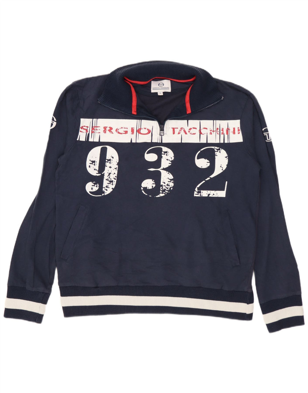 Sergio Tacchini Herren-Sweatshirt mit grafischem Reißverschluss und Rundhalsausschnitt, Größe S, Marineblau