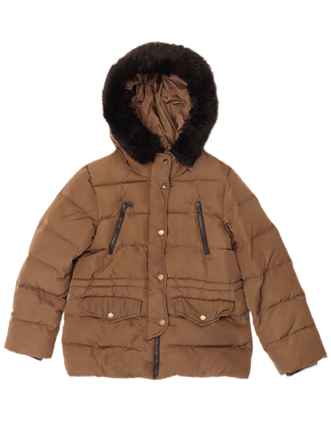 Zara Wattierte Jacke mit Kapuze für Mädchen, 11–12 Jahre, Beige
