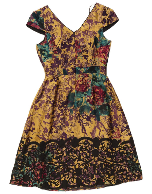 Monsoon Damen-A-Linien-Kleid, Größe S, Gelb, Blumenmuster, Viskose