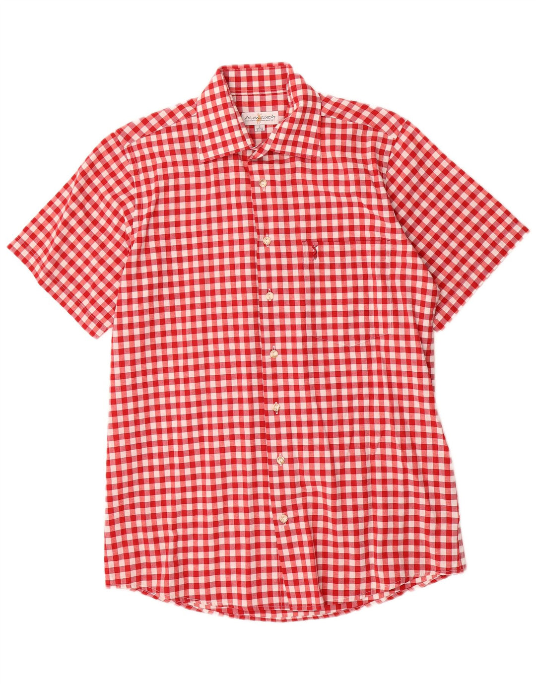Almsach Herren-Kurzarmhemd, Größe 37/38, kleines rotes Gingham-Polyester