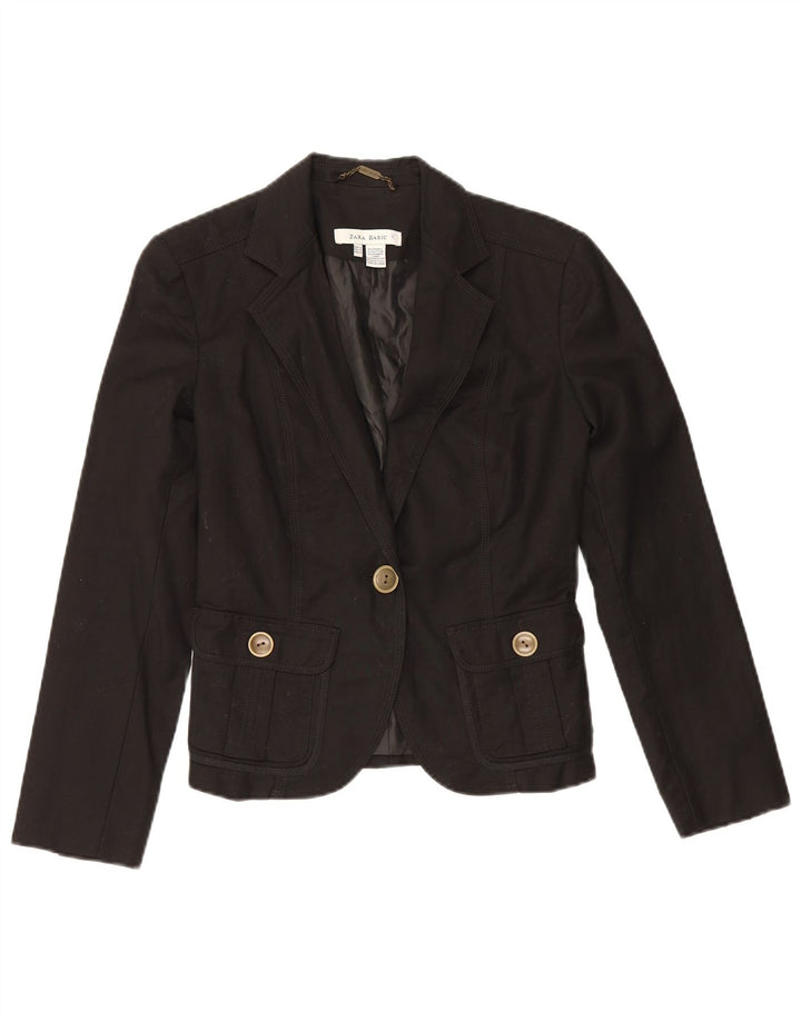 Zara Damen-Blazer mit 1 Knopf, Gr. 10, Größe S, Schwarz, Baumwolle