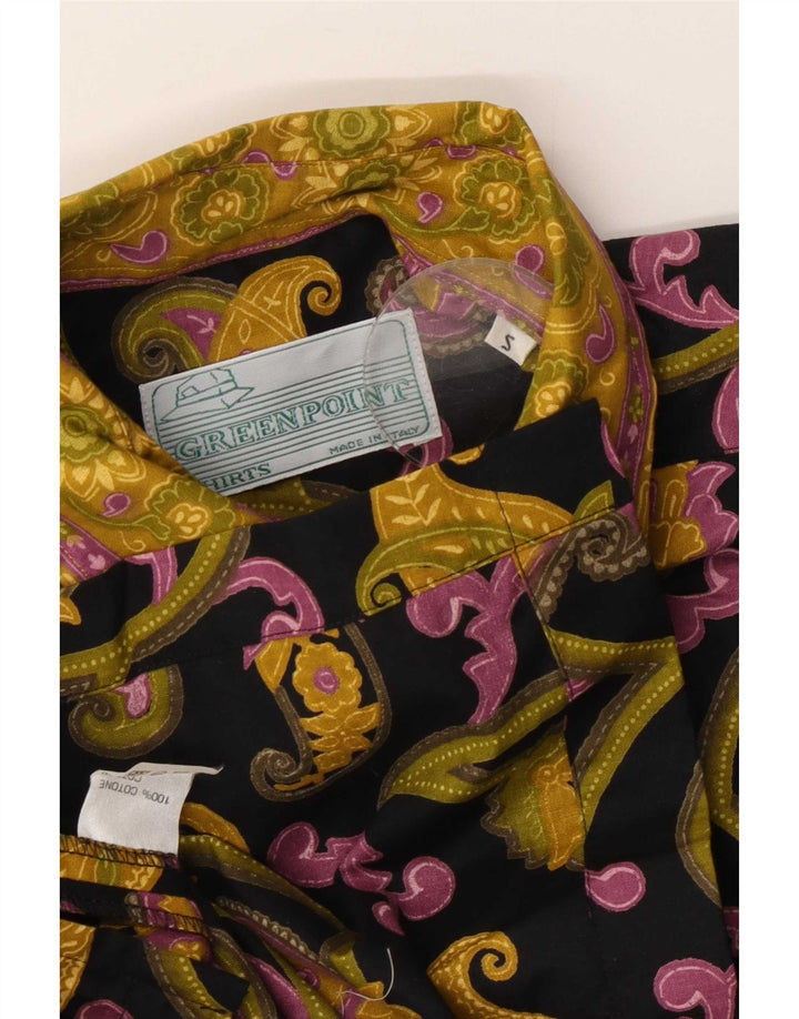 Vintage Herren Kurzarmhemd Mittelschwarz Paisley Baumwolle