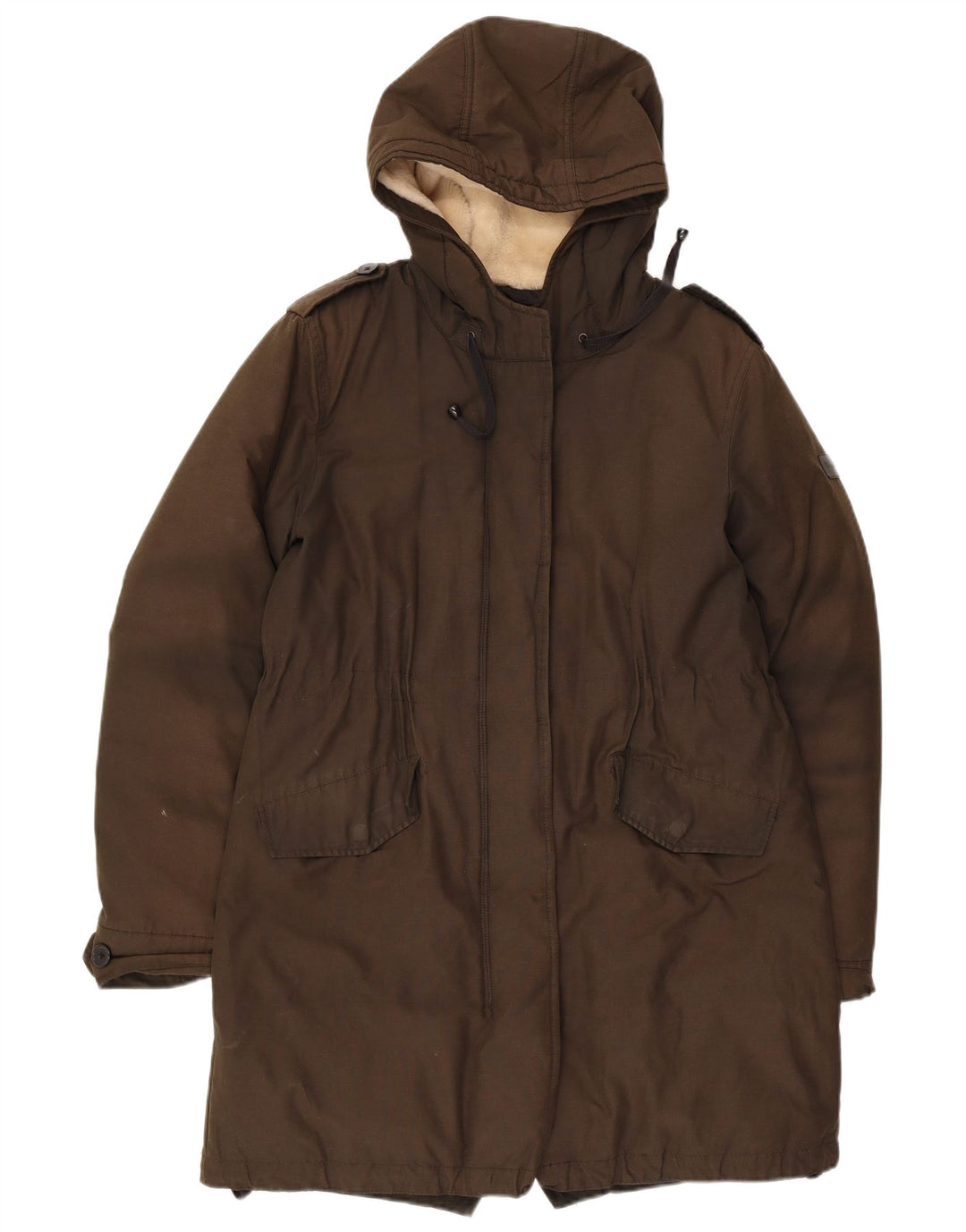 WRANGLER Damen-Parkajacke mit Kapuze, UK 14, mittlere Khaki-Baumwolle