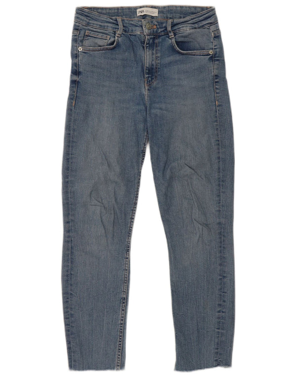 Zara Damen-Cropped-Jeans EU 36 XS W26 L24 Blaue Baumwolle