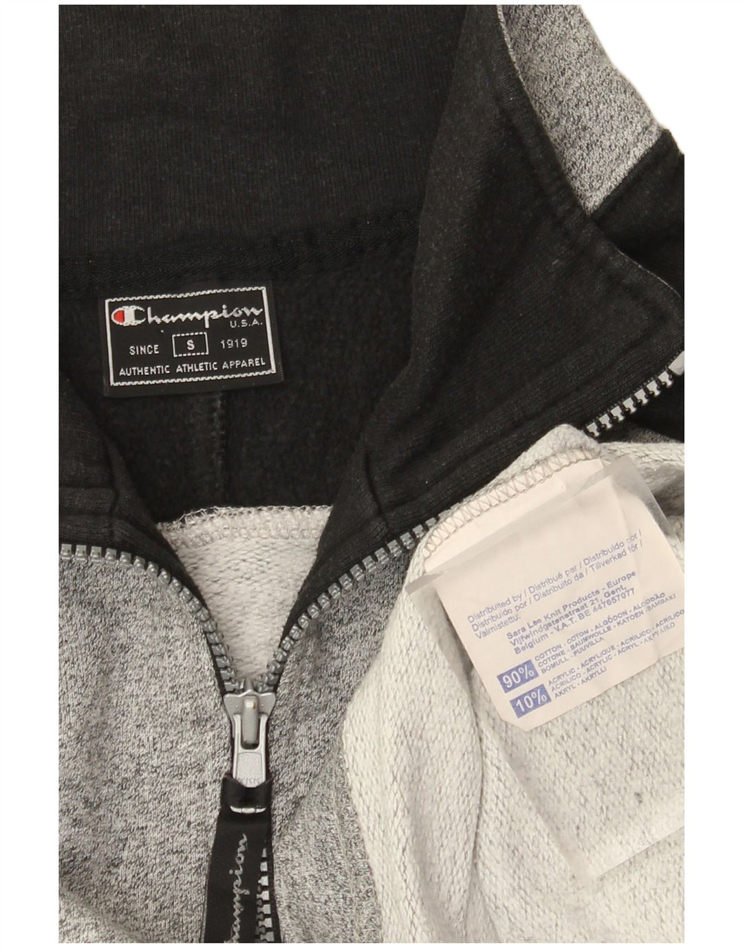 Champion Herren-Sweatshirt mit grafischem Reißverschluss und Rundhalsausschnitt, Größe S, Grau, Farbblock