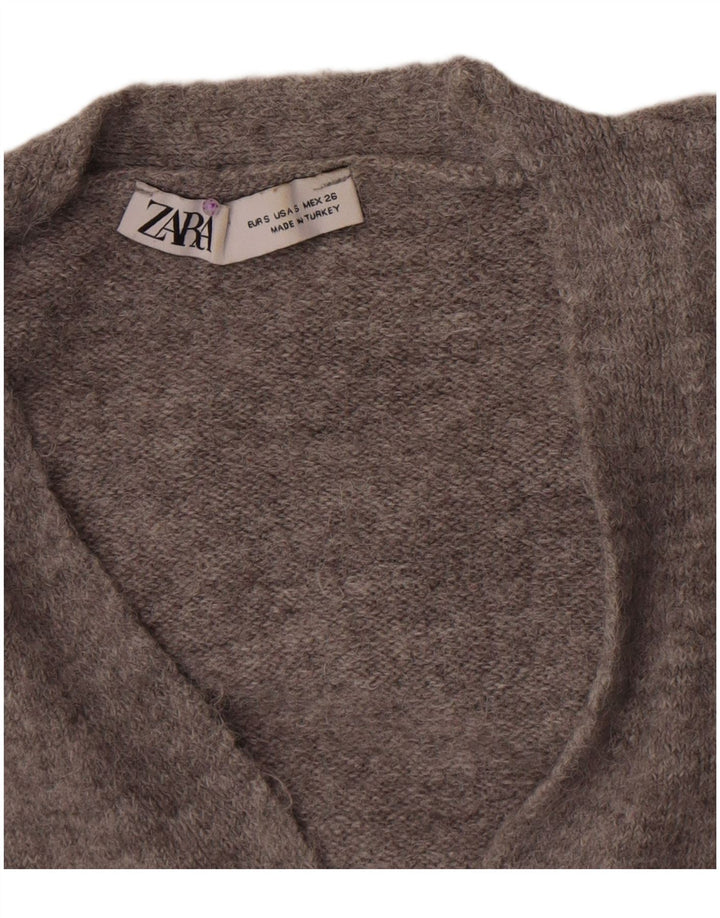 Zara Damen Crop Cardigan Pullover UK 8 Small Grau